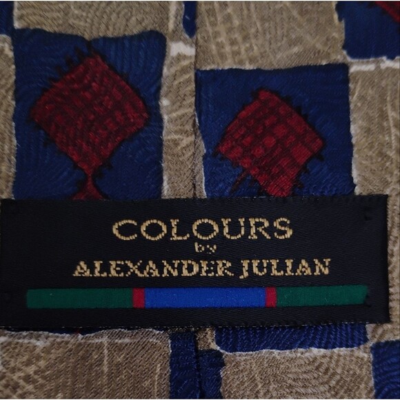 Vintage Colours by Alexander Julian Necktie Burgundy Brown  Multipattern Silk - Picture 4 of 5